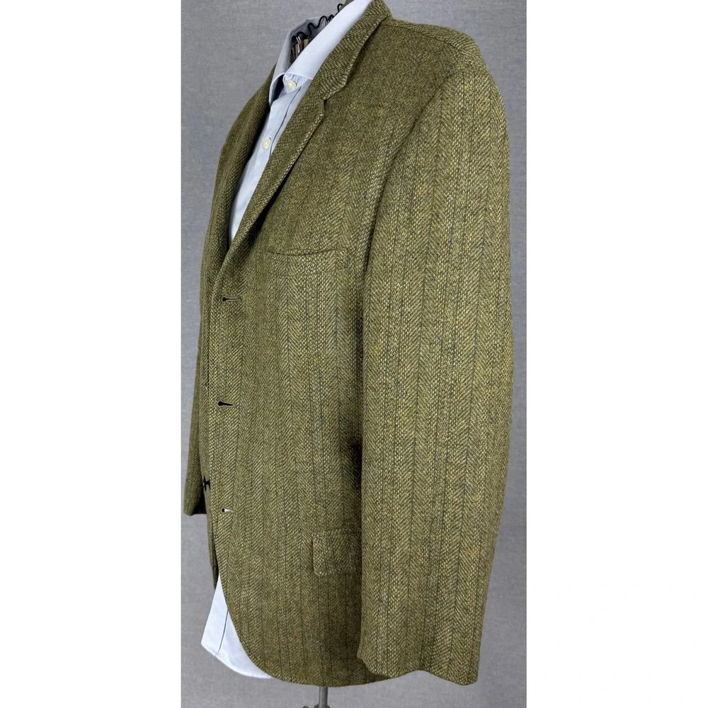 Vintage 60s Botany Future Executive Green Herringbone Wool Tweed Blazer 42R